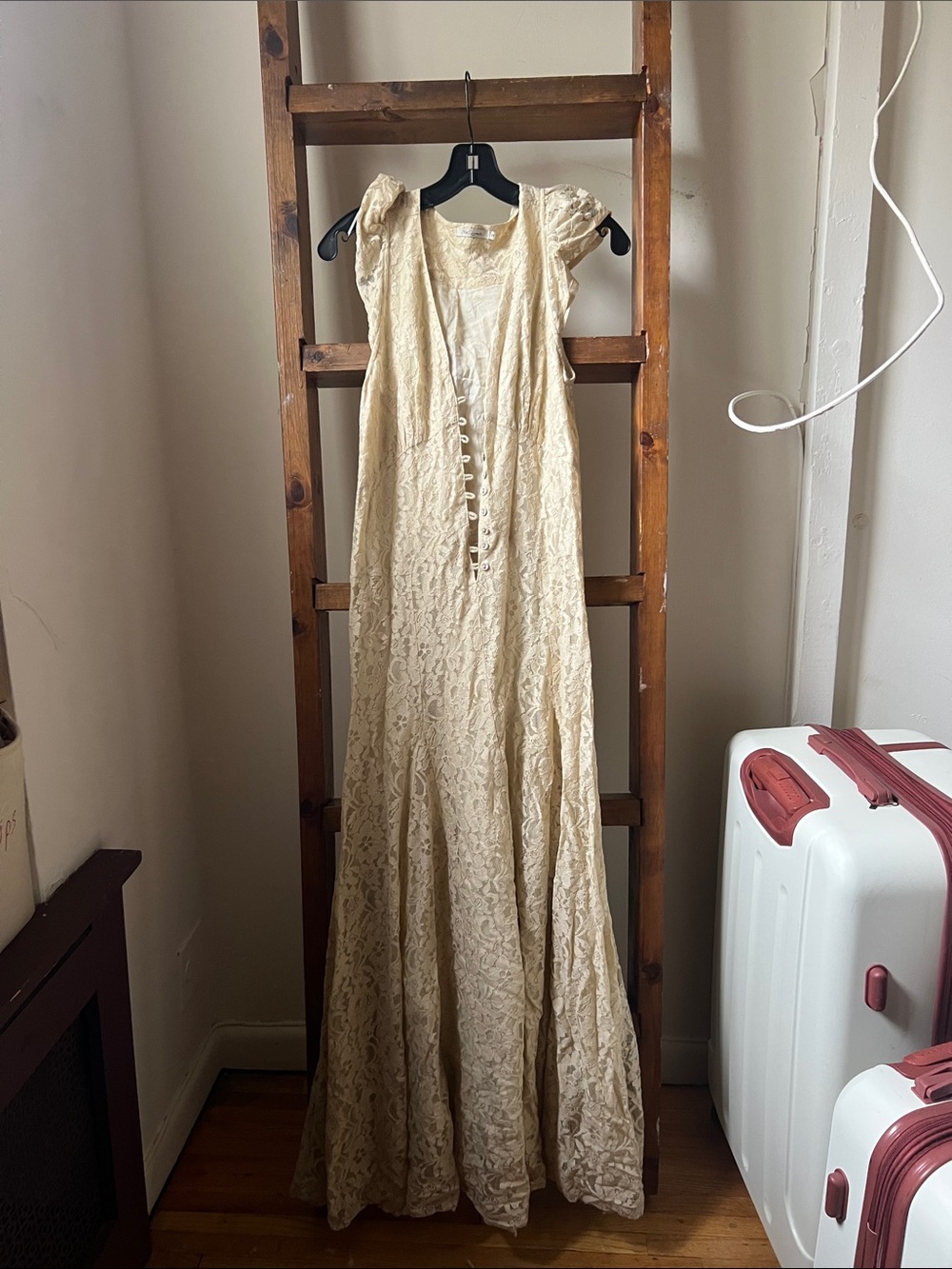 Mes Demoiselles Paris Ivory Lace Maxi Dress with Cap Sleeves Size 6
